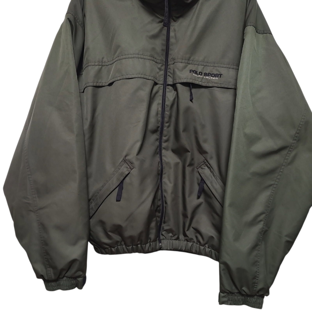 Polo Sport Puffer Vintage 90s Windbreaker with Fleece Lining Pockets XL Olive - Picture 10 of 12